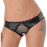 Patent Leather Panties with Bows and Open Crotch