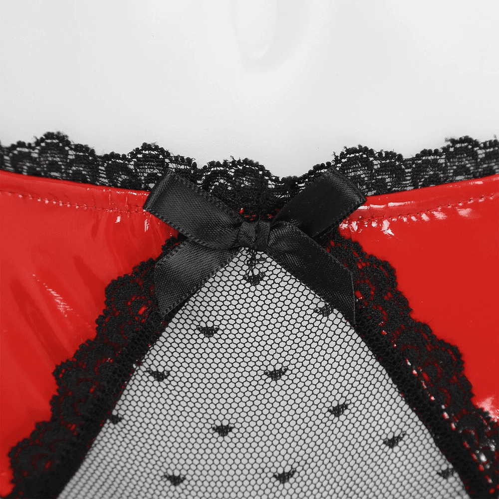 Patent Leather Panties with Bows and Open Crotch
