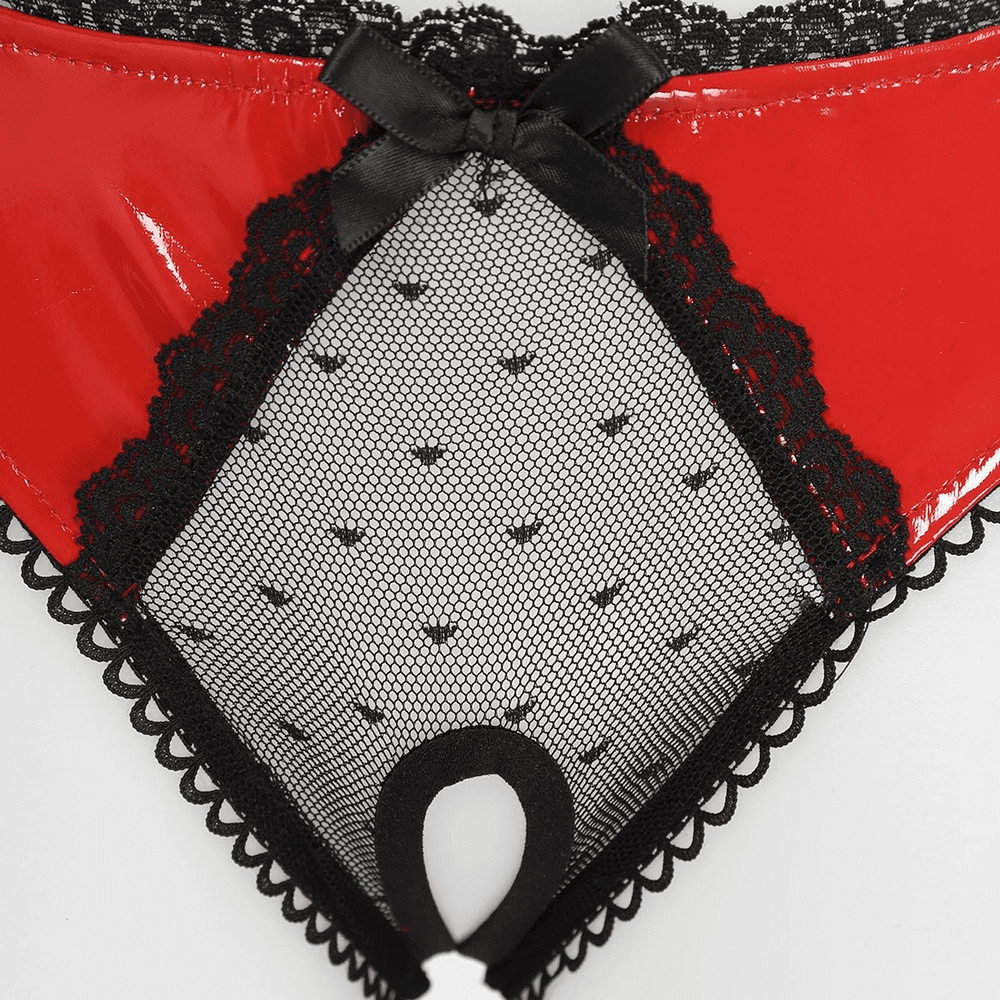 Patent Leather Panties with Bows and Open Crotch