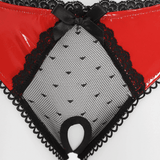 Patent Leather Panties with Bows and Open Crotch