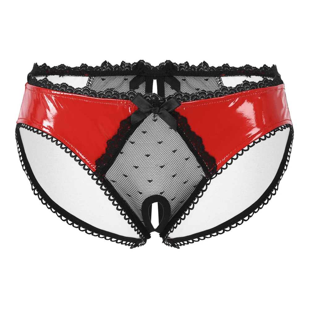 Patent Leather Panties with Bows and Open Crotch