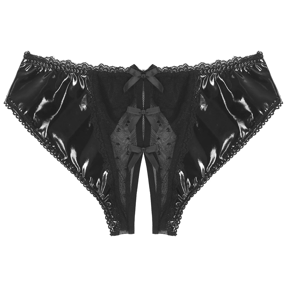 Patent Leather Panties with Bows and Open Crotch