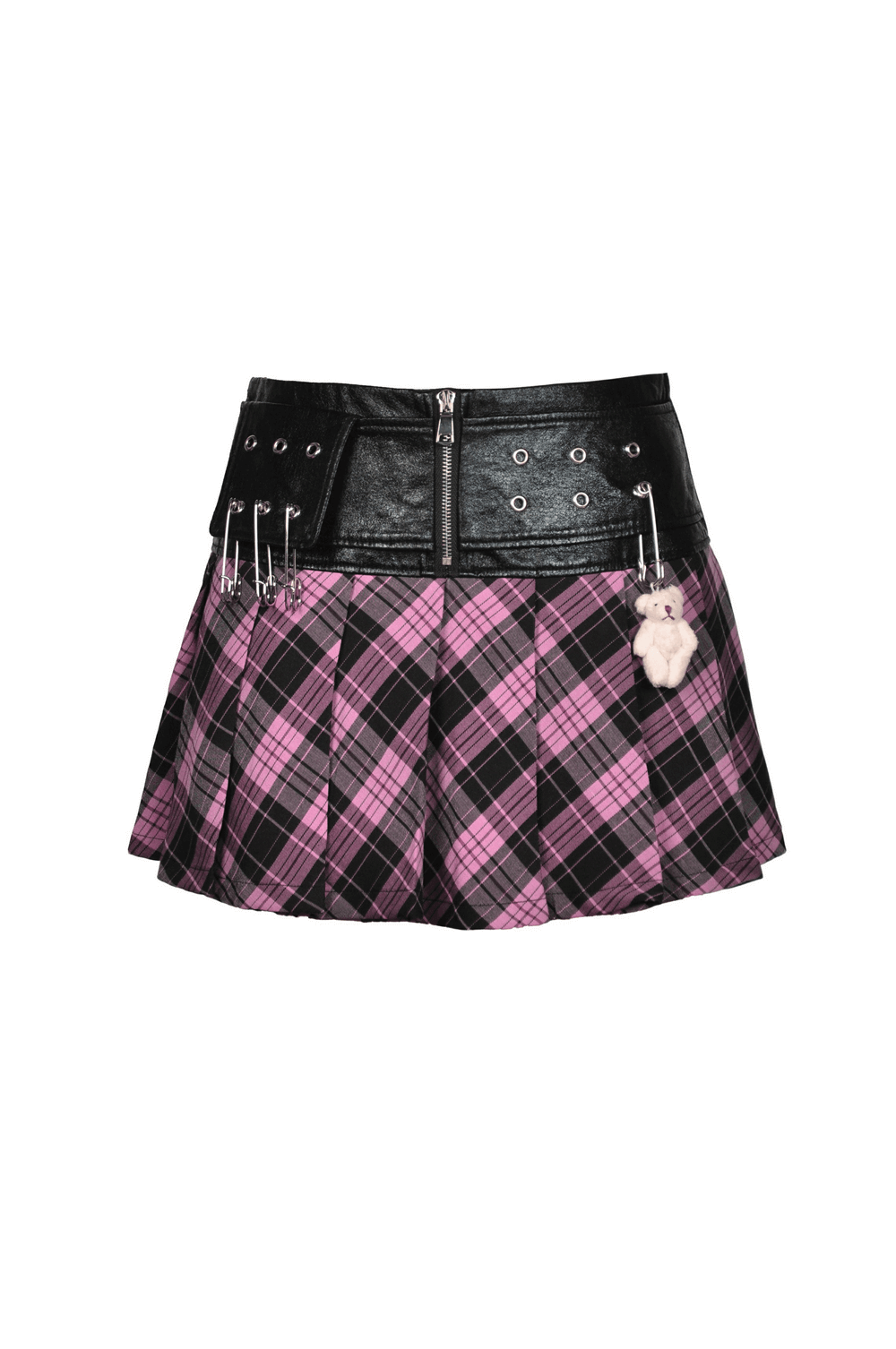 Pink And Black Plaid Mini Skirt with Leather Belt