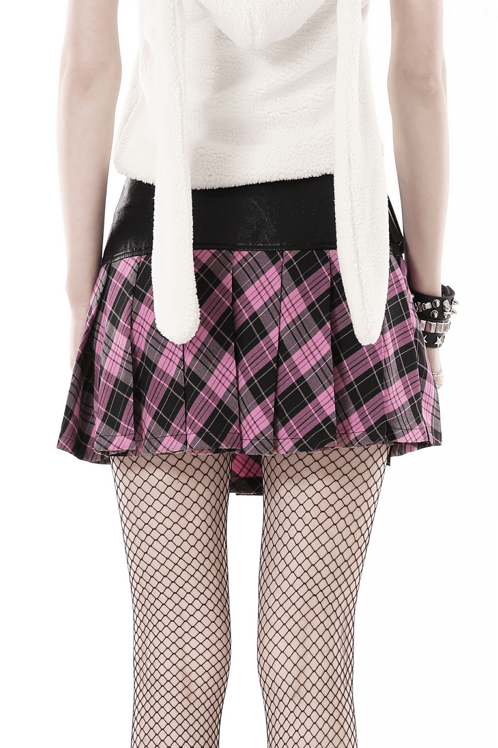 Pink And Black Plaid Mini Skirt with Leather Belt
