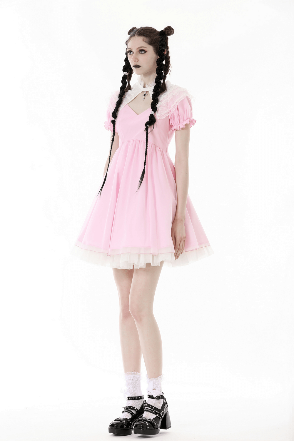 Pink Dress with Elegant Lace Details for Women
