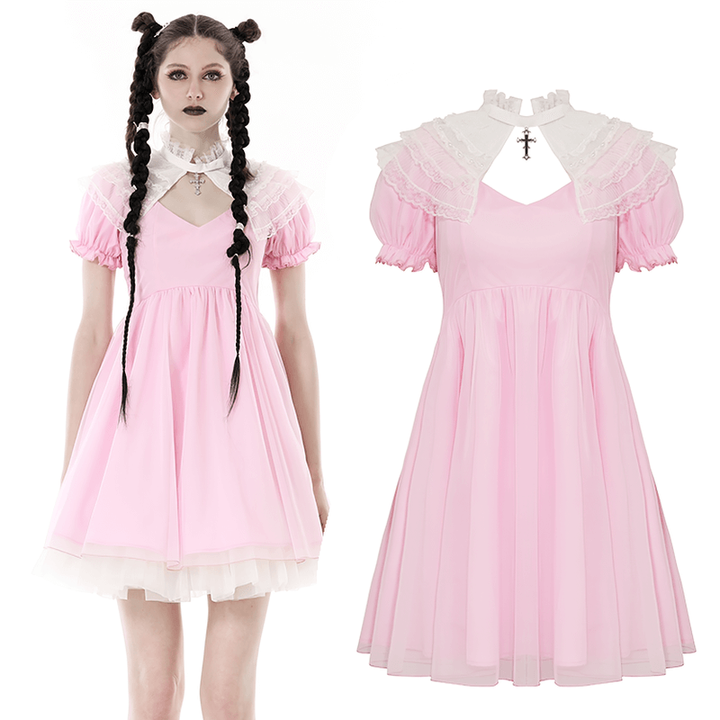 Pink Dress with Elegant Lace Details for Women