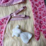 Pink Heart Pattern Lingerie Set with Garter and Gloves - EVE's SECRETS