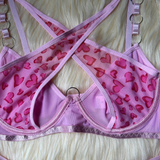 Pink Heart Pattern Lingerie Set with Garter and Gloves - EVE's SECRETS
