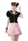 Pink Pleated Skirt with Lace and Heart Embellishments