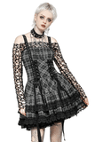 Plaid Gothic Mini Dress with Lace Edging and Harness Straps