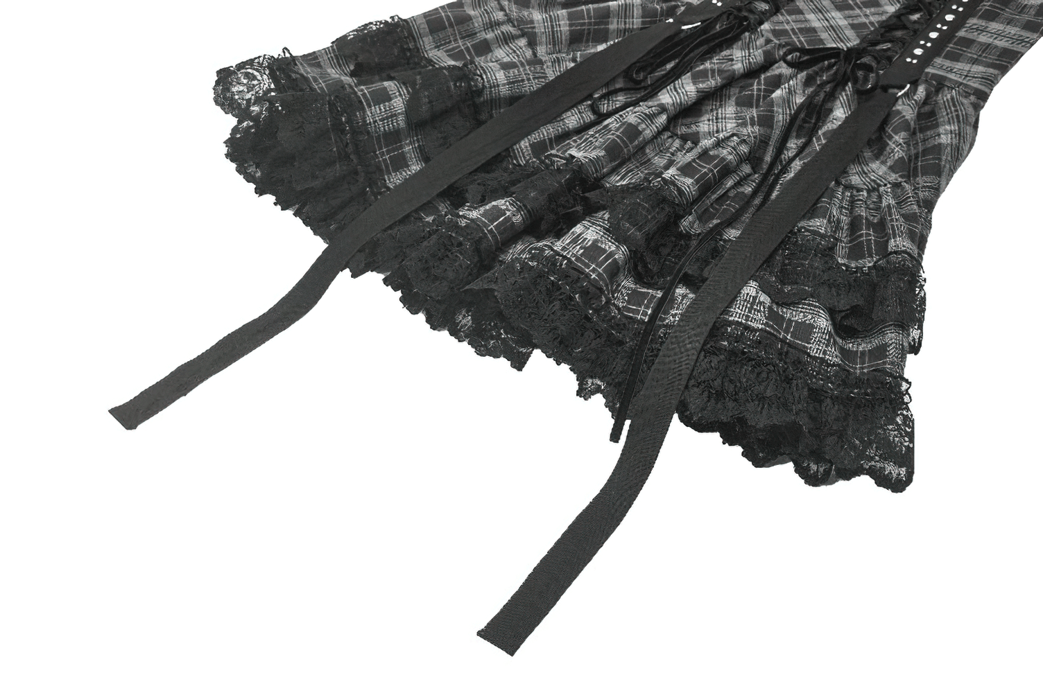 Plaid Gothic Mini Dress with Lace Edging and Harness Straps