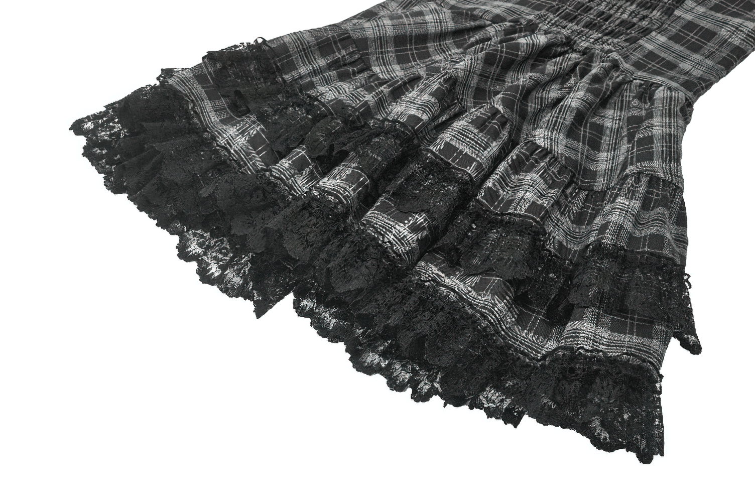 Plaid Gothic Mini Dress with Lace Edging and Harness Straps