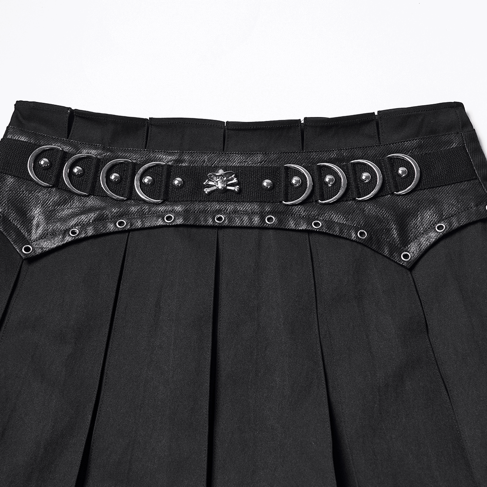 Pleated Gothic Mini Skirt with Metallic Hardware Accents