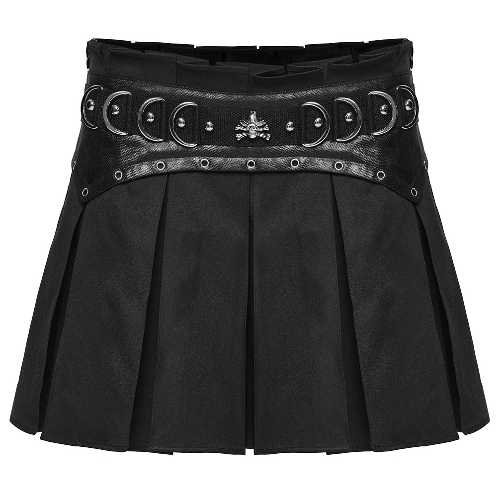 Pleated Gothic Mini Skirt with Metallic Hardware Accents