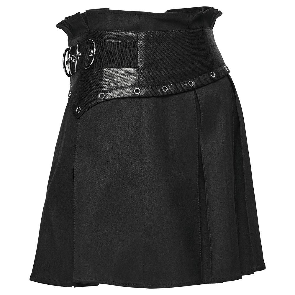 Pleated Gothic Mini Skirt with Metallic Hardware Accents