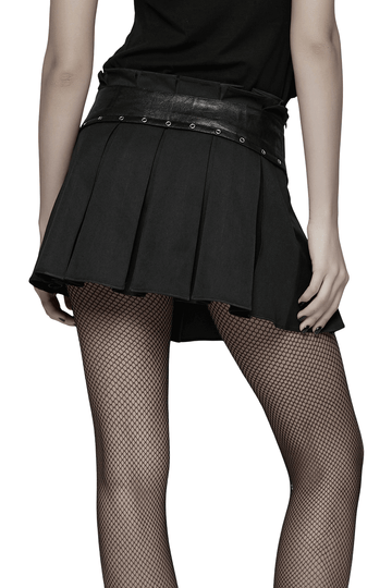 Pleated Gothic Mini Skirt with Metallic Hardware Accents