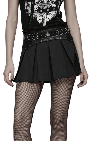 Pleated Gothic Mini Skirt with Metallic Hardware Accents