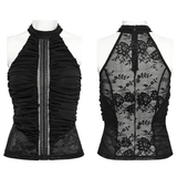 Pleated Halter Neck Top with Decorative Lace Detailing