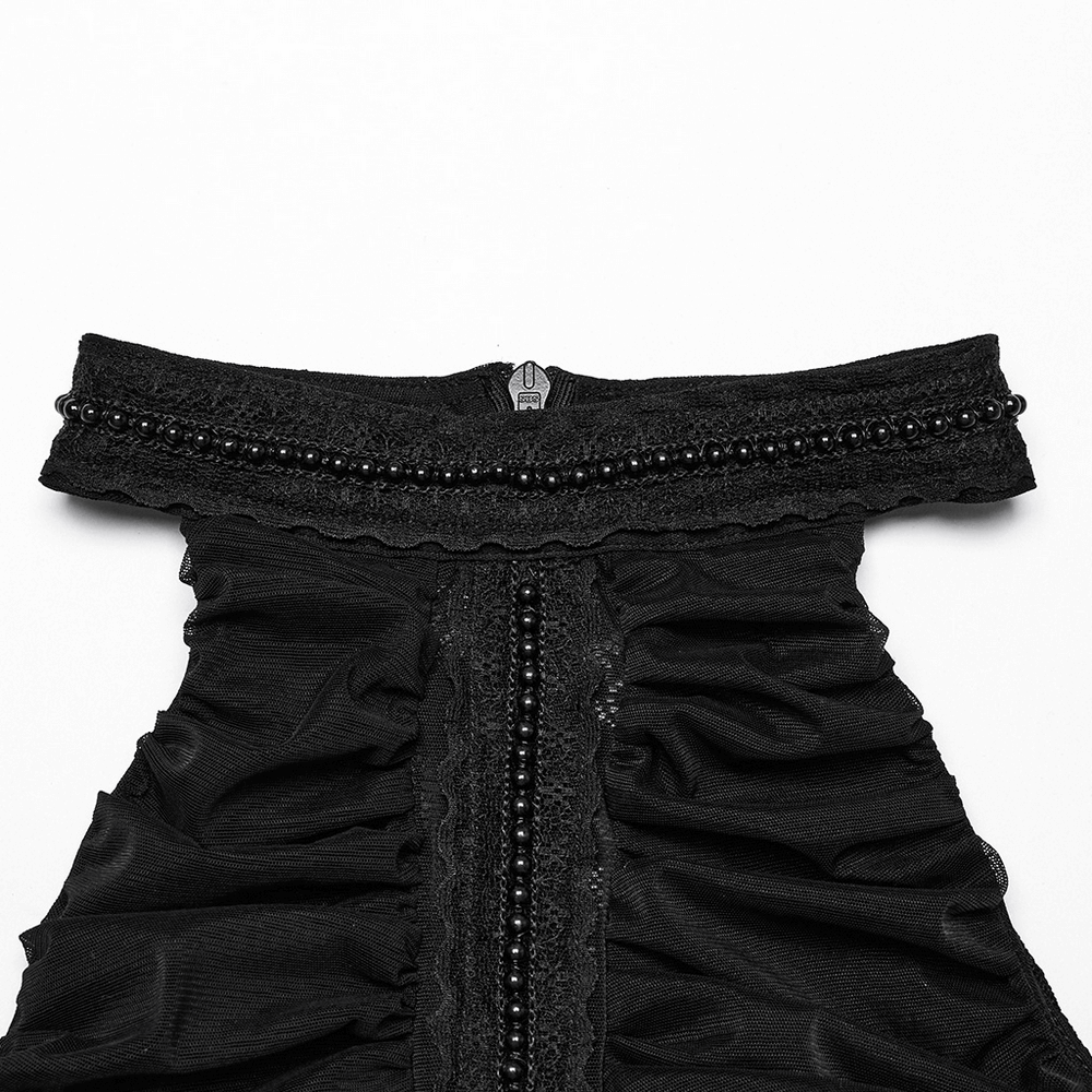 Pleated Halter Neck Top with Decorative Lace Detailing