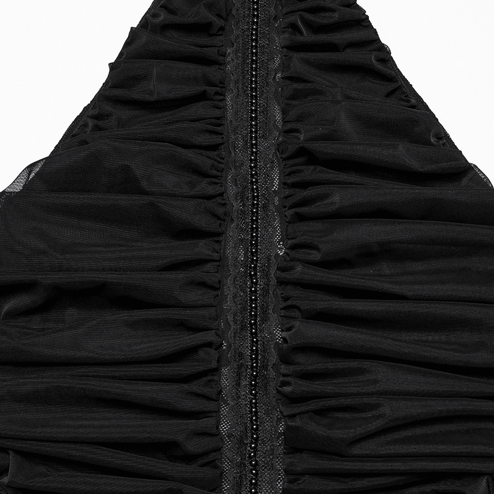 Pleated Halter Neck Top with Decorative Lace Detailing