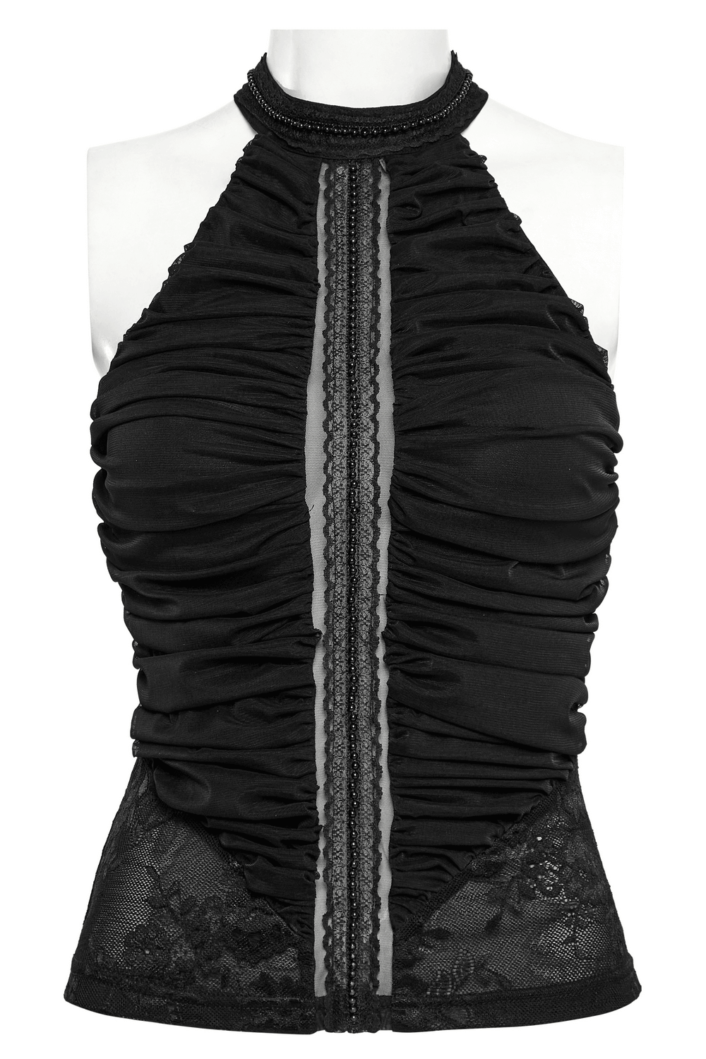 Pleated Halter Neck Top with Decorative Lace Detailing