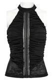 Pleated Halter Neck Top with Decorative Lace Detailing