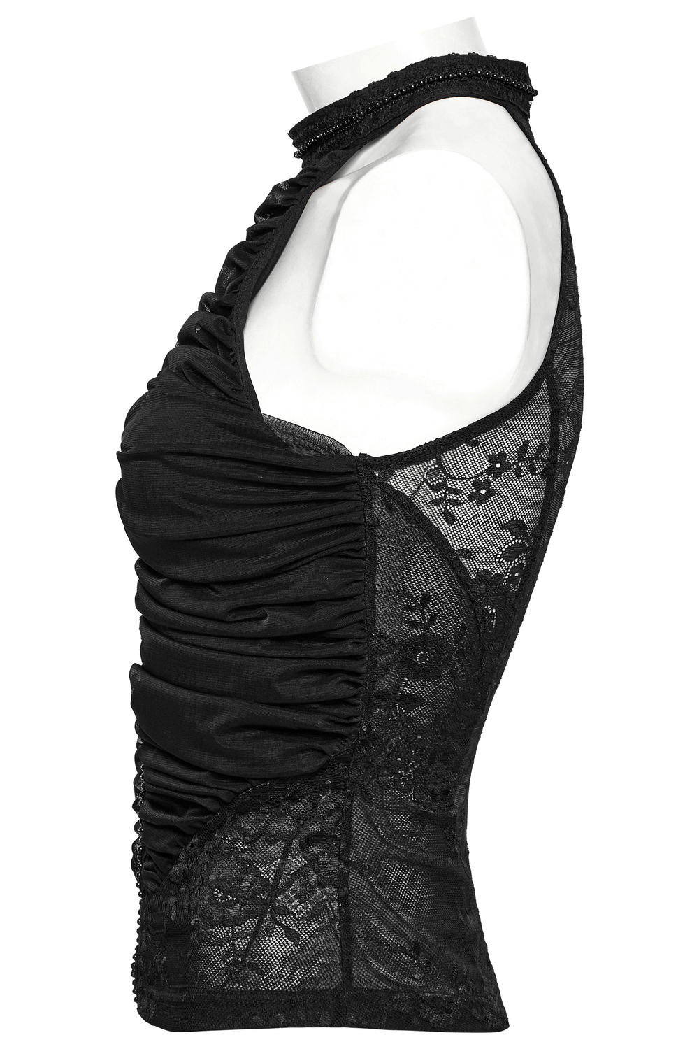 Pleated Halter Neck Top with Decorative Lace Detailing
