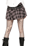 Pleated Plaid Mini Skirt with Edgy Studded Waist Belt