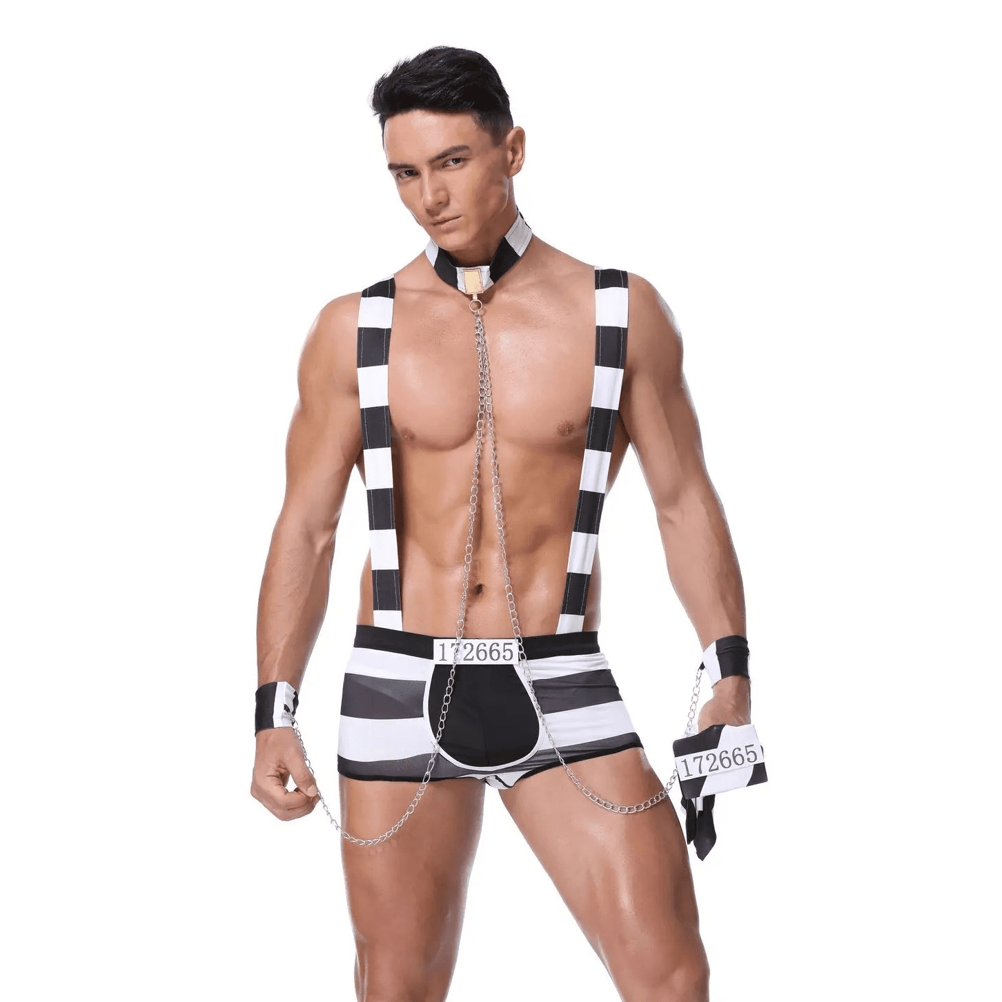 Prisoner Costume for Male / Black and White Aparel for Sex Game