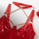 PU Leather Lingerie With Chain / Exotic Sexy Panty / Women's Intimate Push Up Bra - EVE's SECRETS