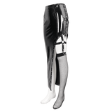 Punk Asymmetric Patent Leather Skirt with Mesh Stockings