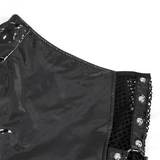 Punk Asymmetric Patent Leather Skirt with Mesh Stockings