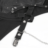 Punk Asymmetric Patent Leather Skirt with Mesh Stockings