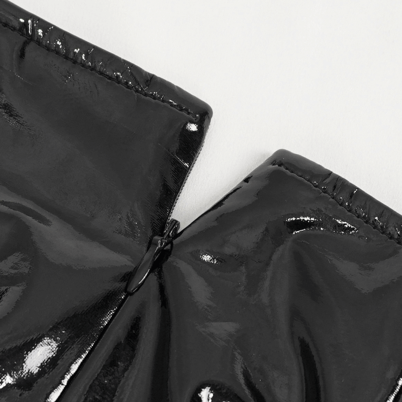 Punk Asymmetric Patent Leather Skirt with Mesh Stockings