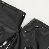 Punk Asymmetric Patent Leather Skirt with Mesh Stockings