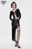 Punk Asymmetric Patent Leather Skirt with Mesh Stockings