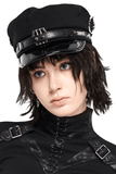 Punk Cap with PU Brim and Metal Embellishments