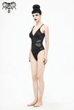 Punk Cutout One-Piece Swimsuit: Black Zipper Suit