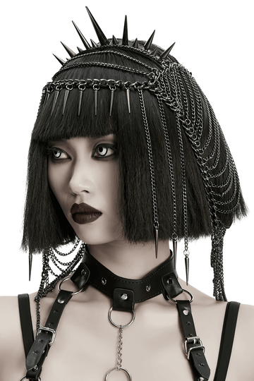 Punk Gothic Chain Headpiece with Spiked Thorn Motif