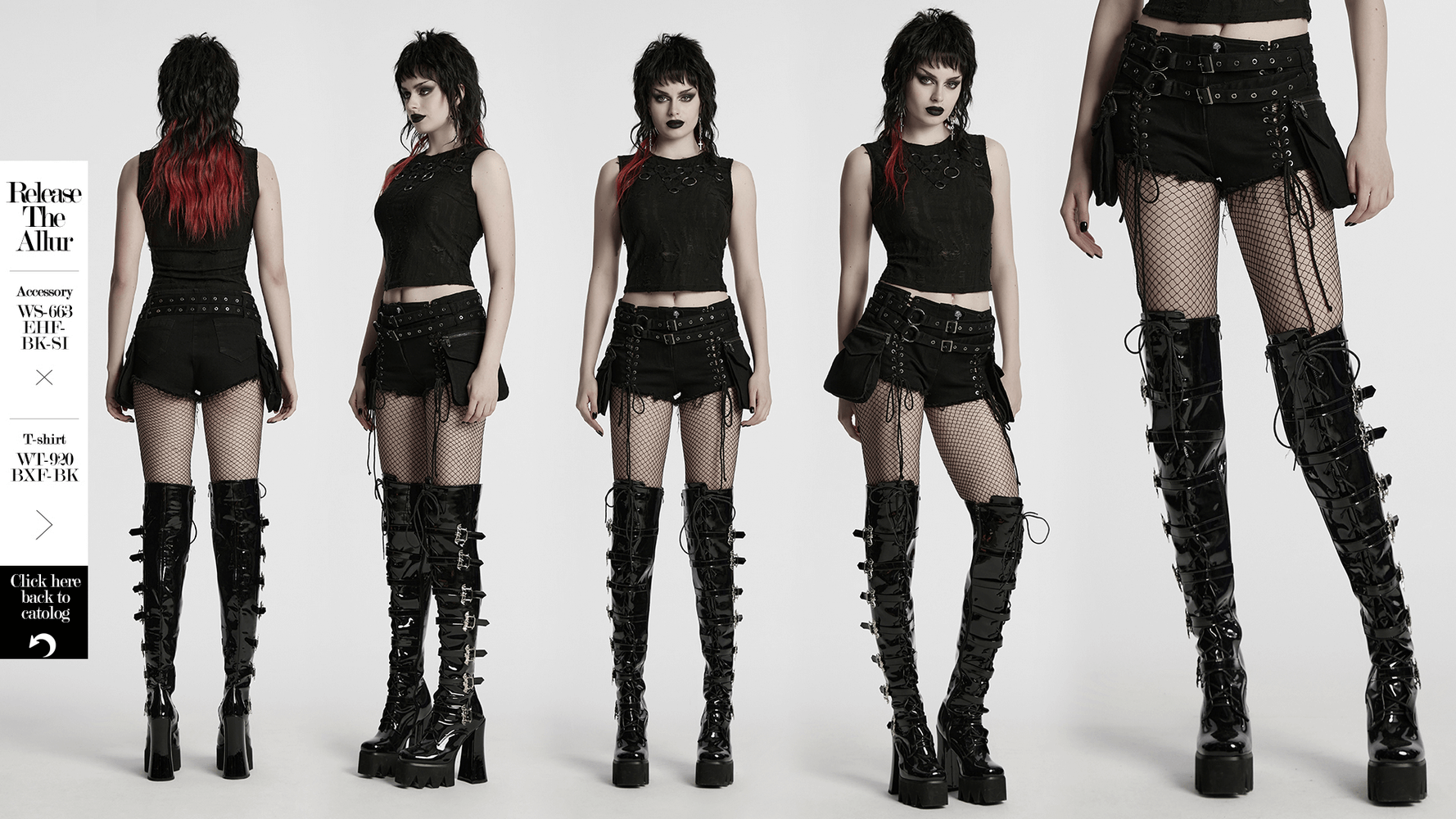 Punk Gothic Lace-Up Shorts with Dual Belt Design