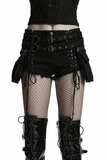 Punk Gothic Lace-Up Shorts with Dual Belt Design