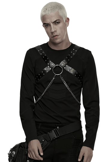 Punk Gothic PU Leather Body Harness with Metal Chains