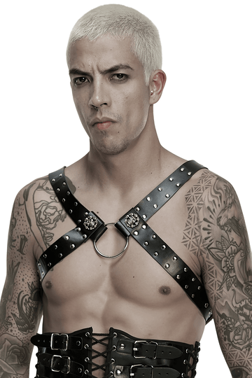 Punk Gothic PU Leather Body Harness with Metal Chains