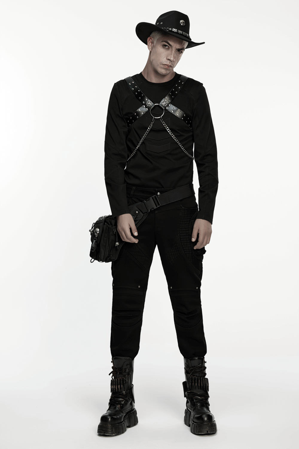 Punk Gothic PU Leather Body Harness with Metal Chains