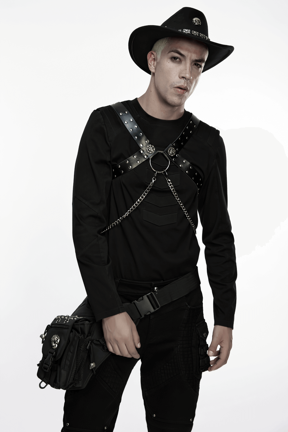 Punk Gothic PU Leather Body Harness with Metal Chains