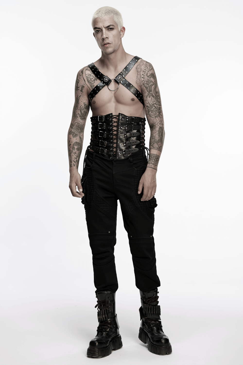 Punk Gothic PU Leather Body Harness with Metal Chains