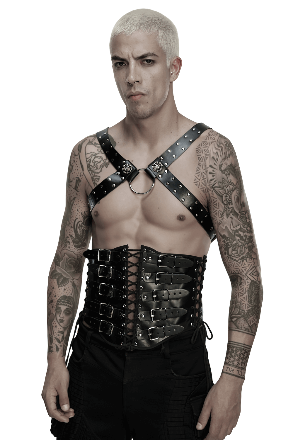 Punk Gothic PU Leather Body Harness with Metal Chains