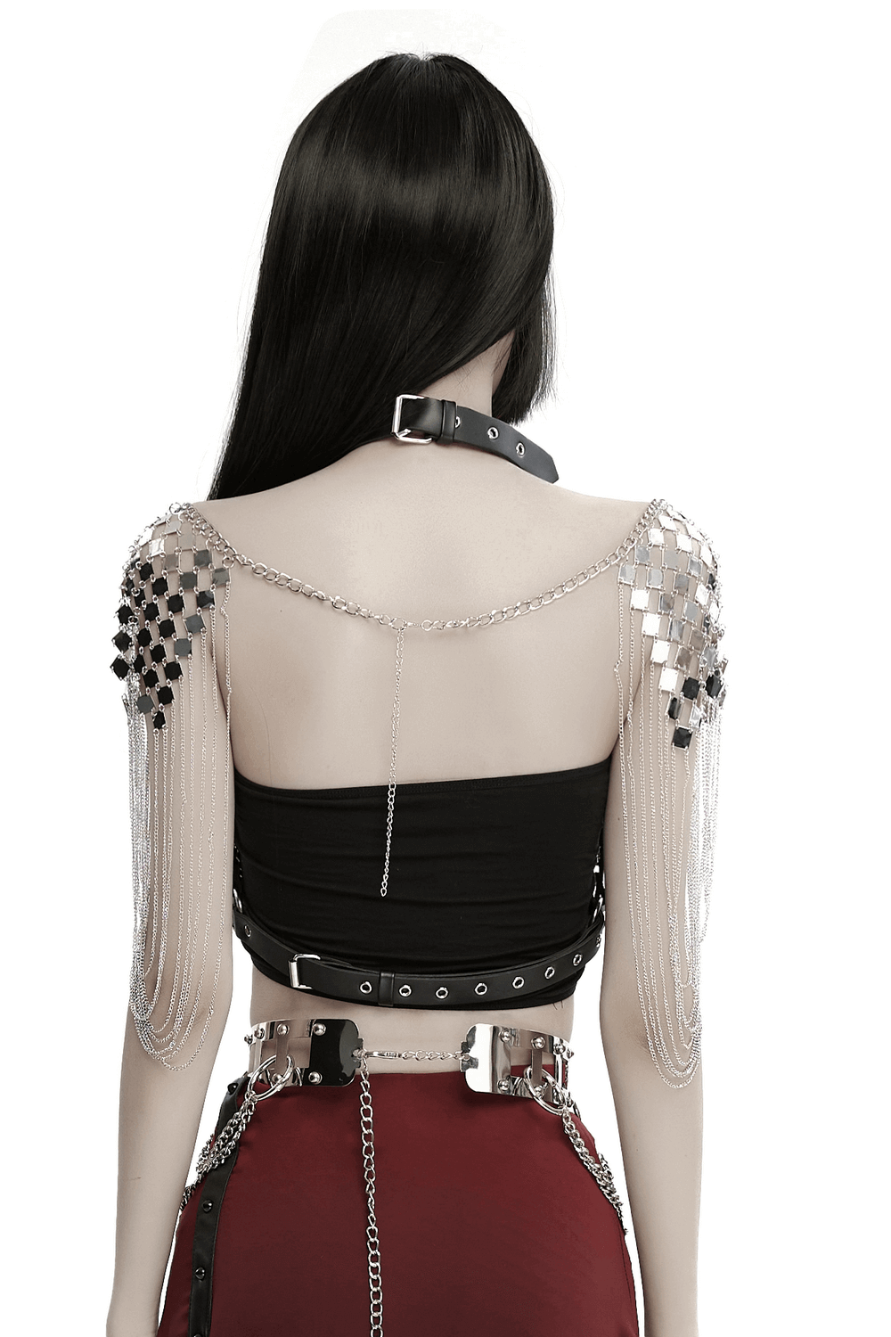 Punk Gothic Sexy Halter Harness with Spikes and Chain Details