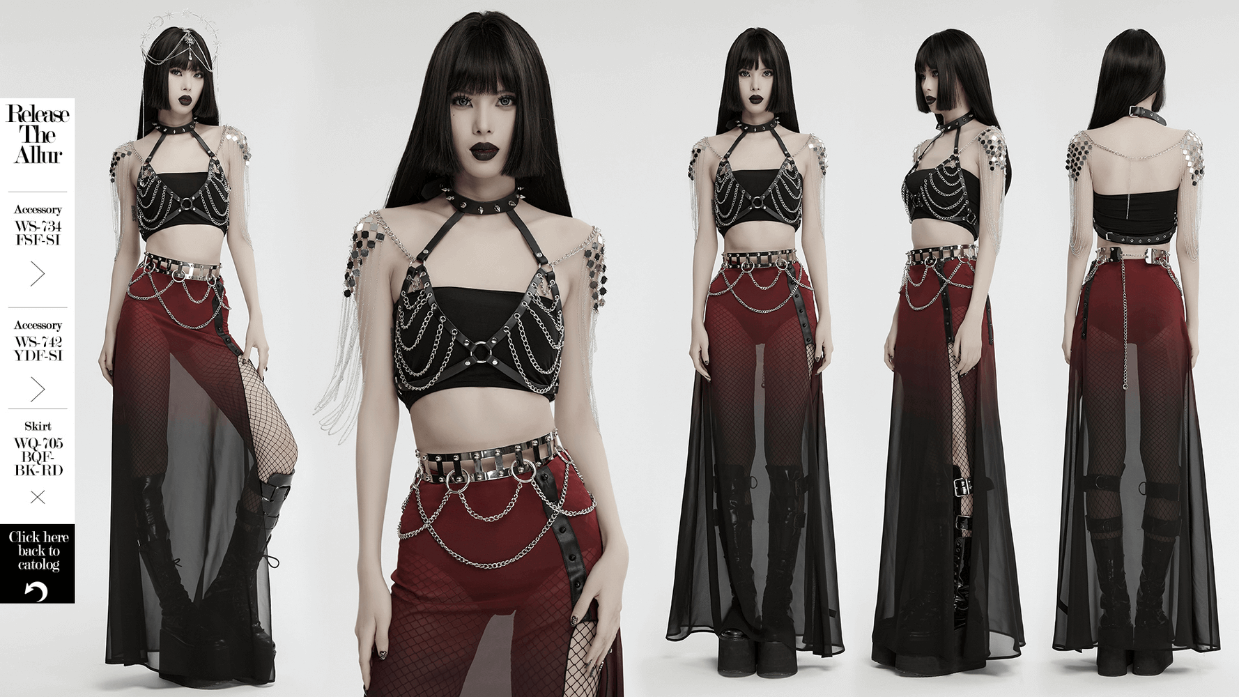 Punk Gothic Sexy Halter Harness with Spikes and Chain Details