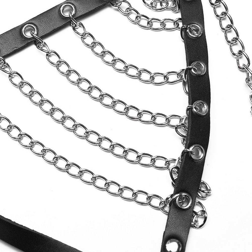 Punk Gothic Sexy Halter Harness with Spikes and Chain Details